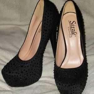 Black Rhinestone Platform Heels